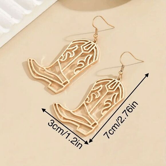 Western Gold Boot Dangle Earrings - Picture 3 of 5